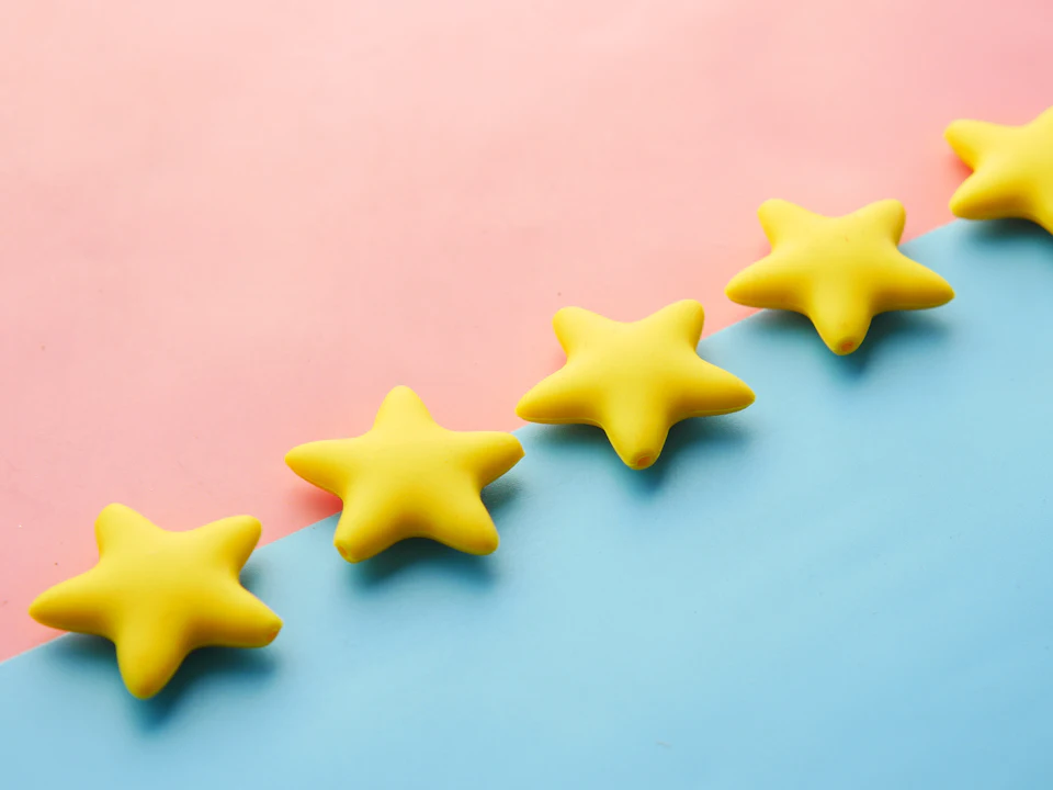 Row of five yellow rating stars