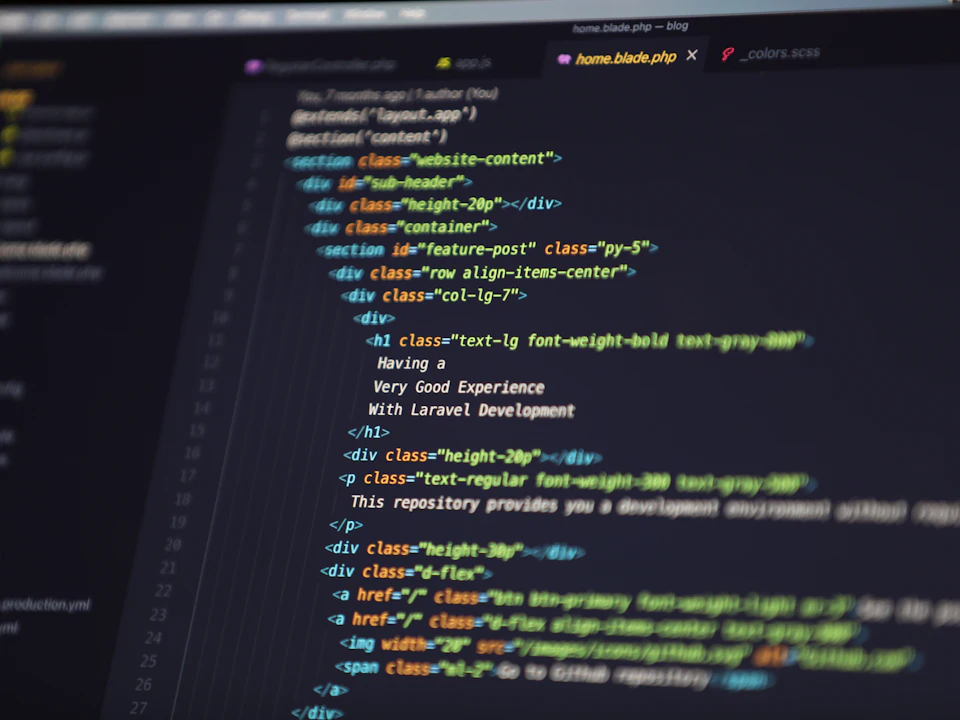 HTML code for a website on a computer screen